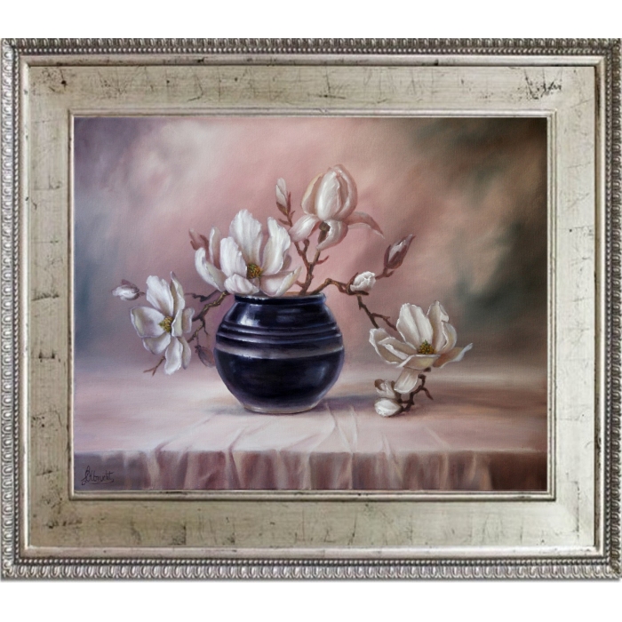 Magnolia, ręcznie malowany olejny
