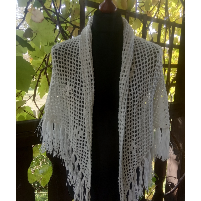 Chusta biała z frędzlami