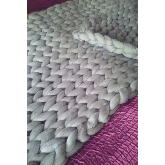 Duży koc z merynosa, jasny szary