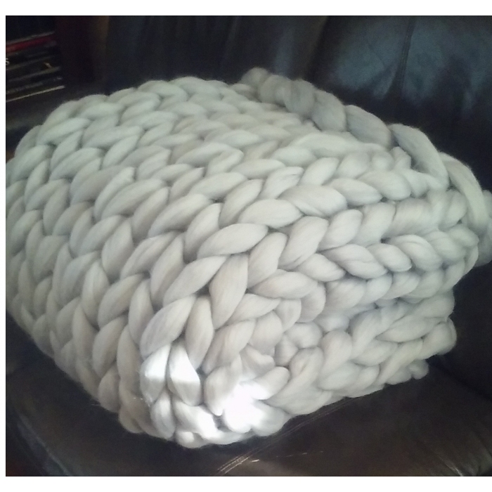 Duży koc z merynosa, jasny szary