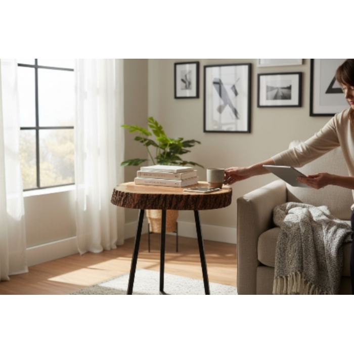 stolik kawowy z litego drewna 74x73x80 zegar gratis Drewnoma