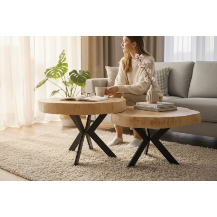 Zestaw 2 stolików kawowych z litego drewna