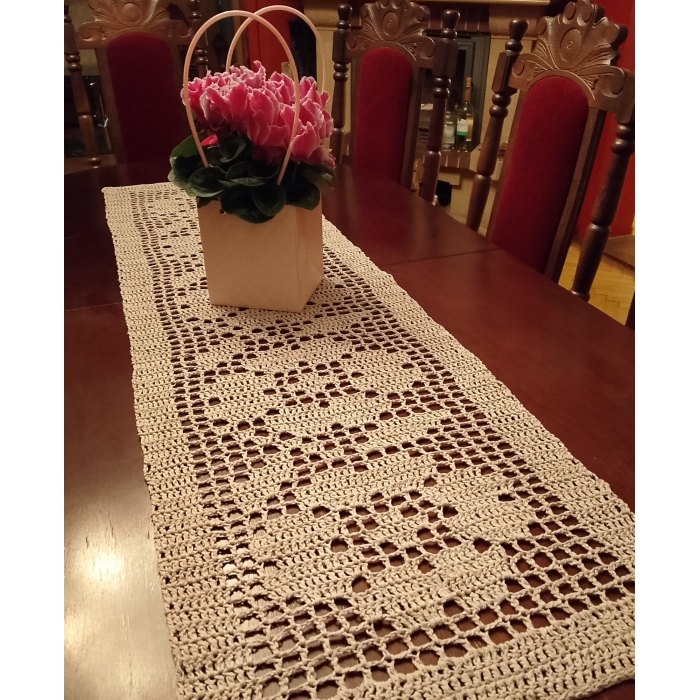 Bieżnik romantyczny w kwiaty, beżowy