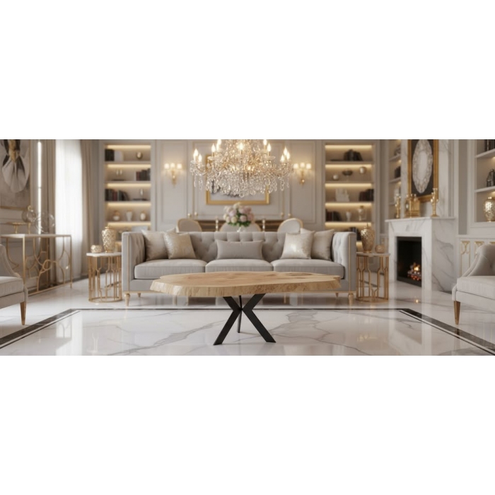 Drewniany stolik kawowy handmade – lite drewno i metal