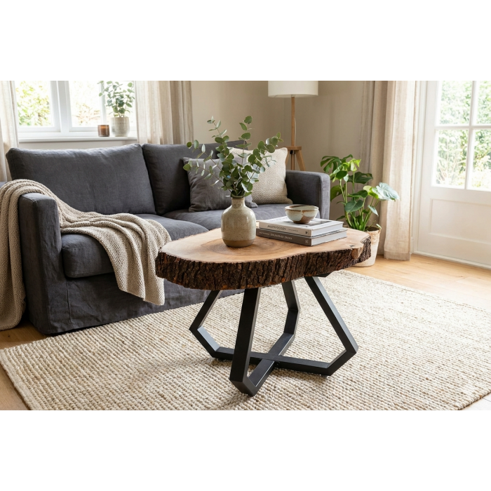 Stolik kawowy z litego drewna Drewnomalak Unikat 62x80 cm