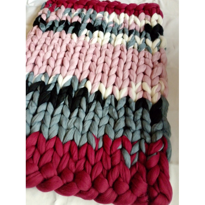 Kolorowy koc z wełny czesankowej 100% merynos