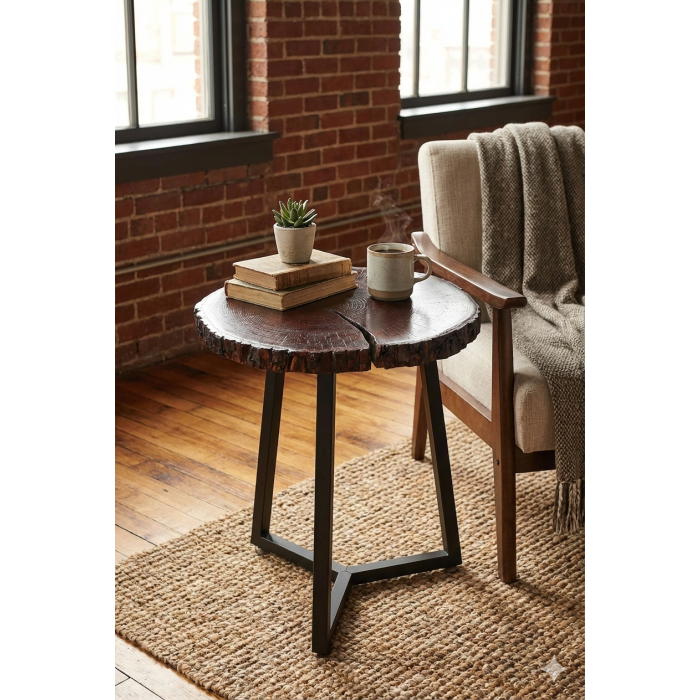 Stolik kawowy z litego drewna loft wysoki