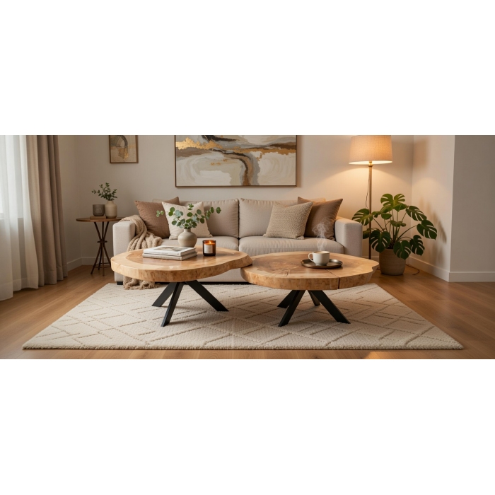 Zestaw 2 stolików kawowych z litego drewna