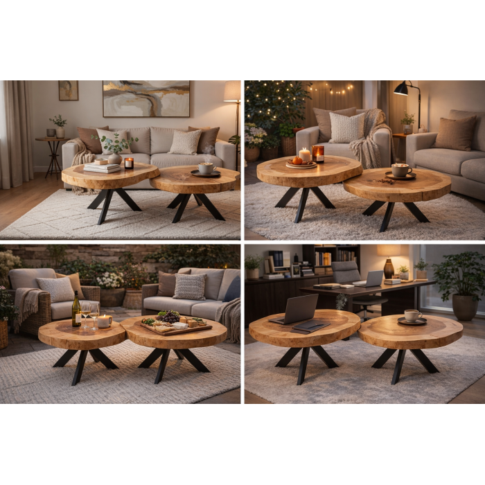 Zestaw 2 stolików kawowych z litego drewna