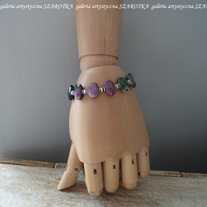 PURPLE-GREEN bransoletka z zoisytu z rubinem i srebra