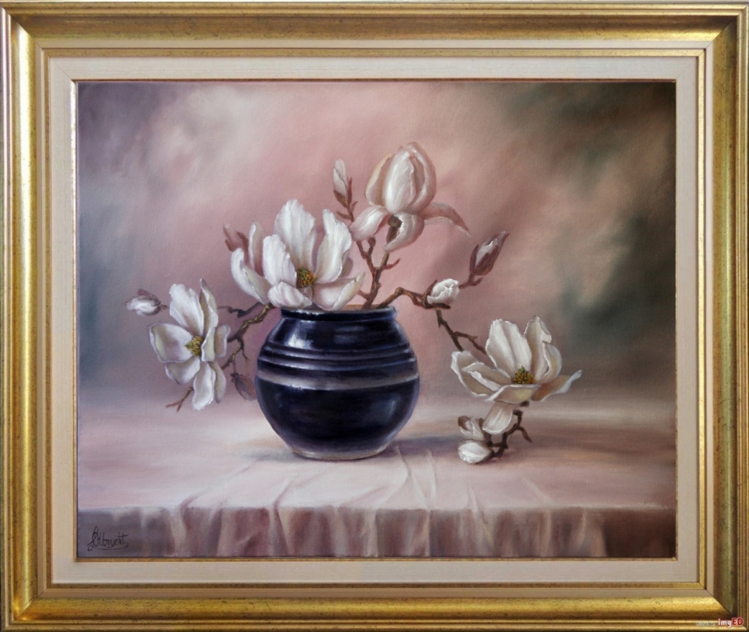 Magnolia, ręcznie malowany olejny
