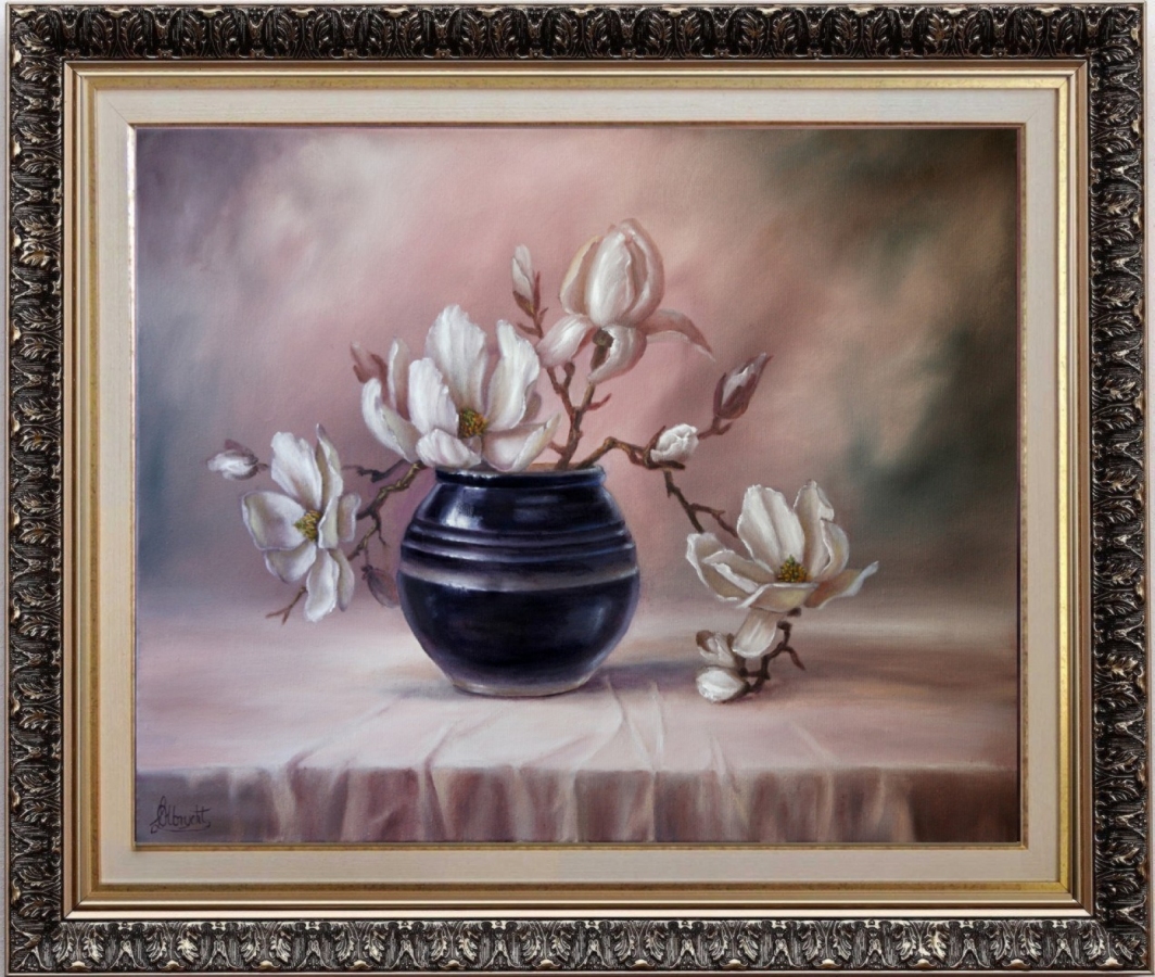 Magnolia, ręcznie malowany olejny