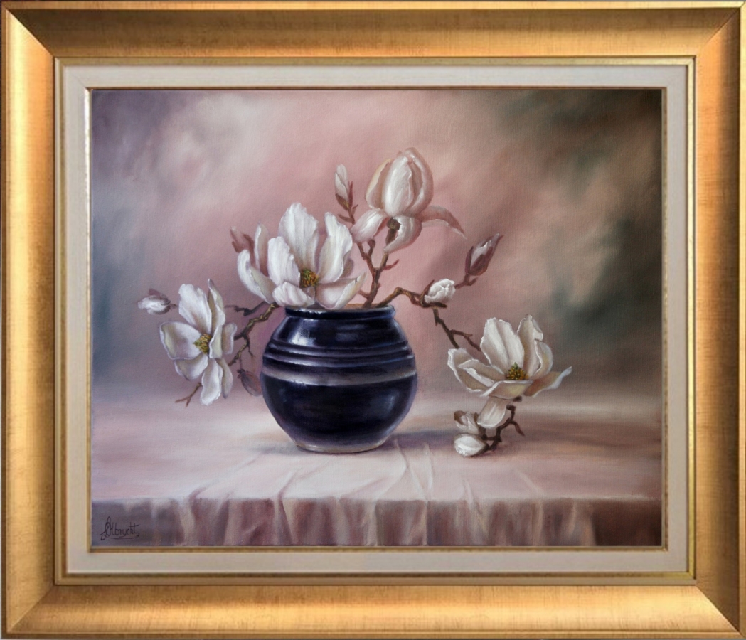 Magnolia, ręcznie malowany olejny