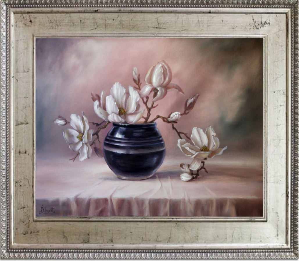Magnolia, ręcznie malowany olejny