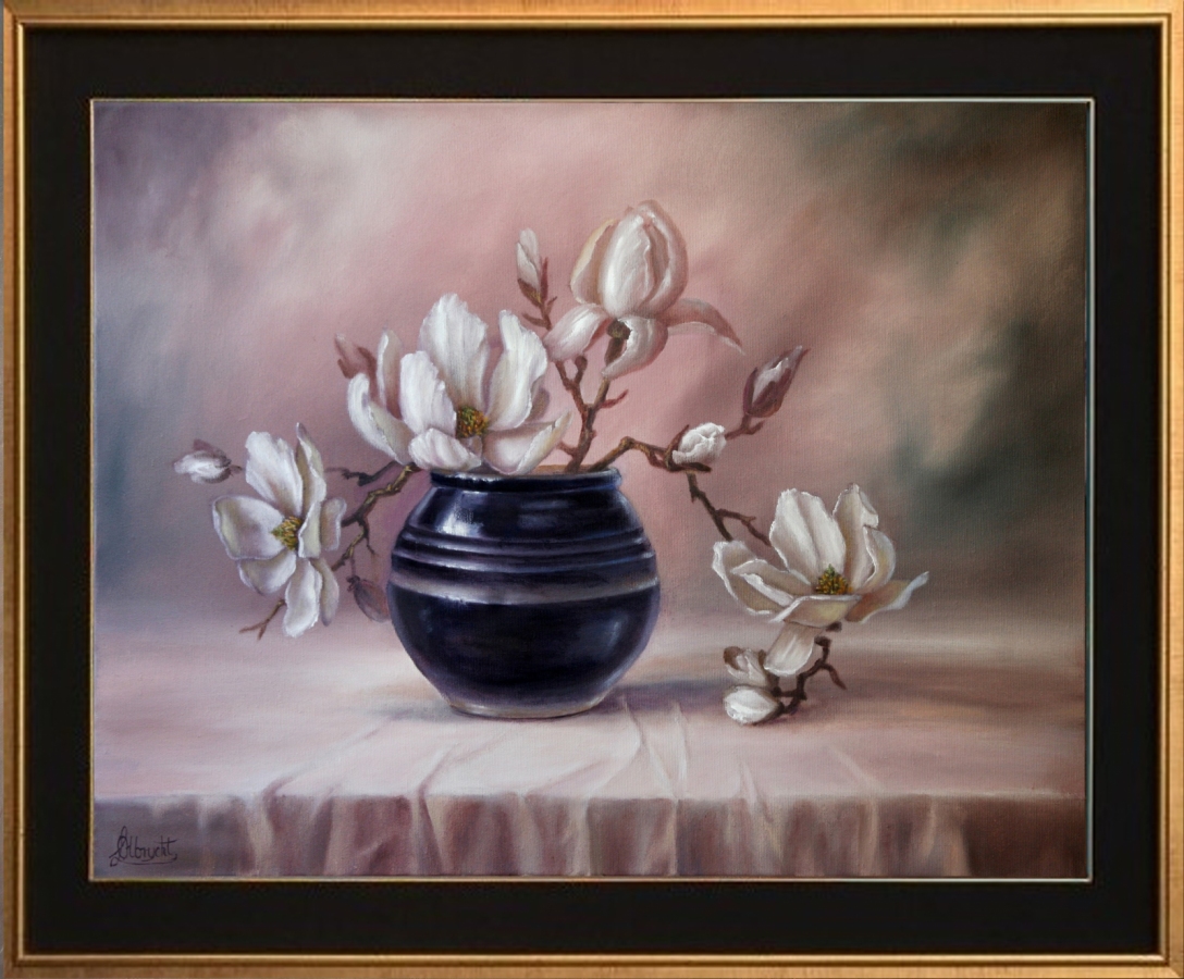 Magnolia, ręcznie malowany olejny