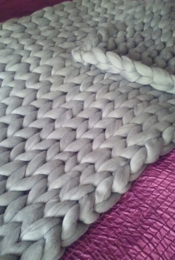 Duży koc z merynosa, jasny szary