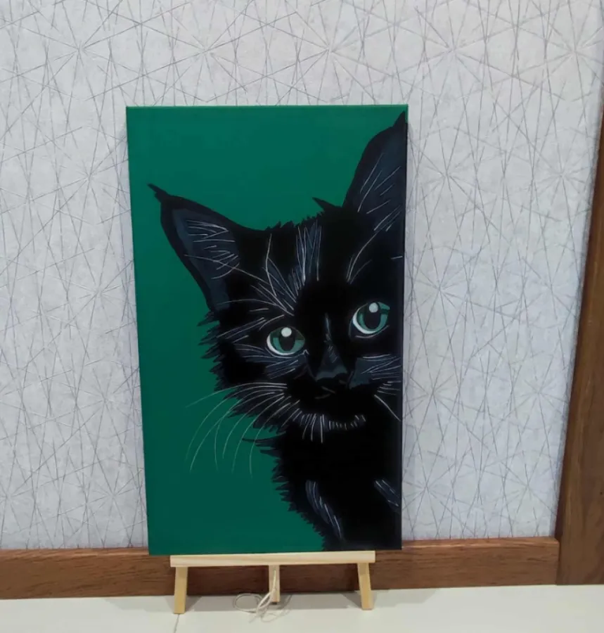 Czarny kot obraz na płótnie