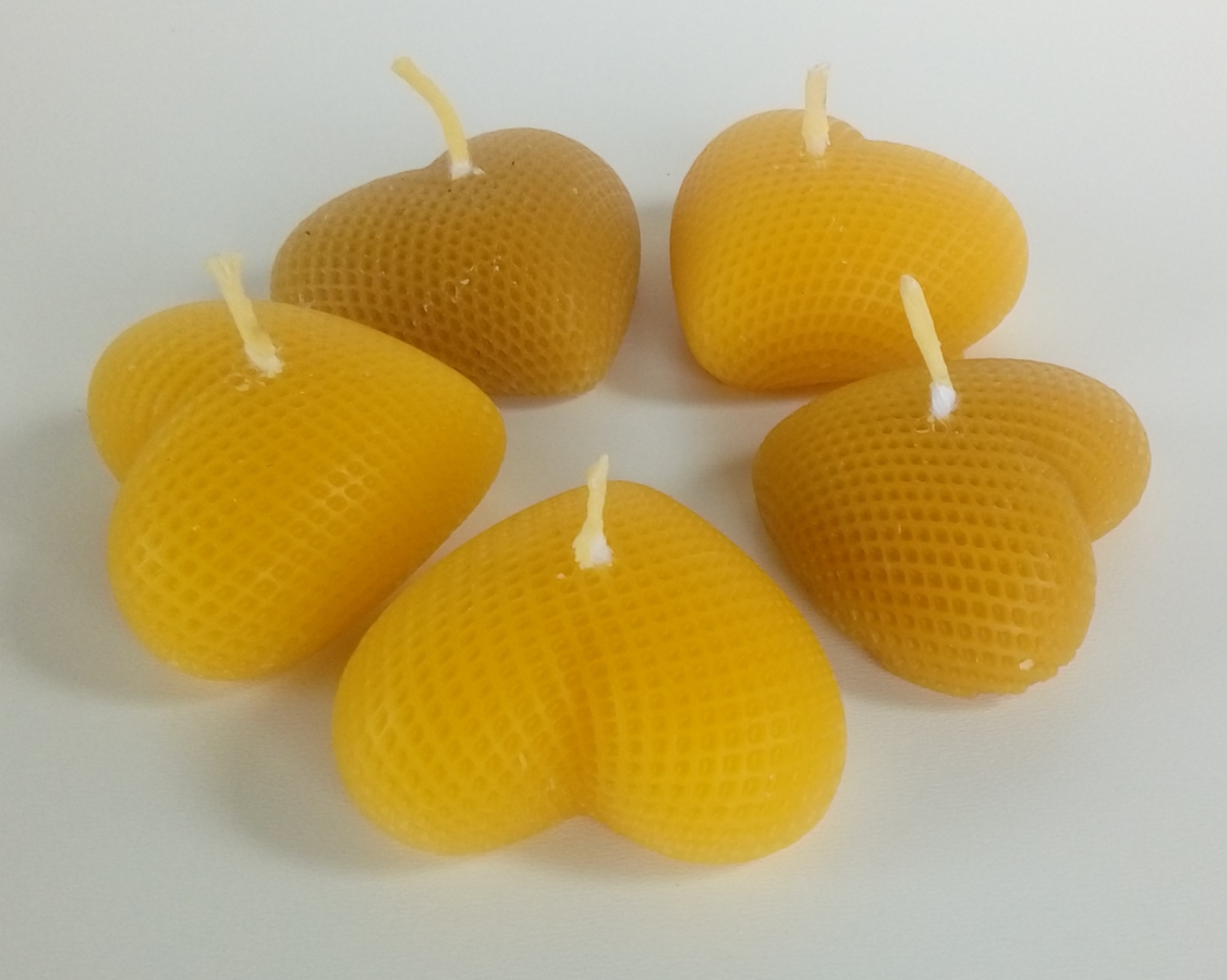 Serduszka dwa, świece z wosku pszczelego, 2 szt.