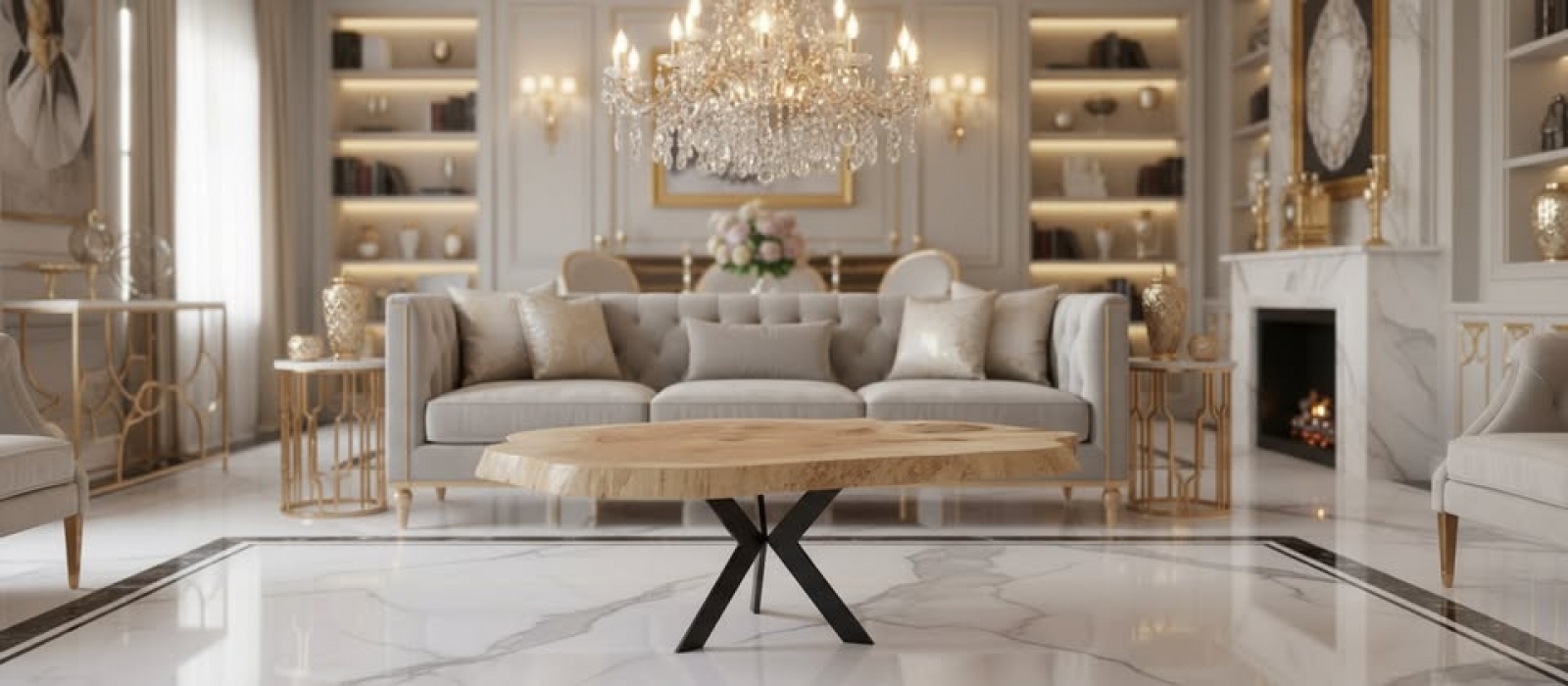 Drewniany stolik kawowy handmade – lite drewno i metal