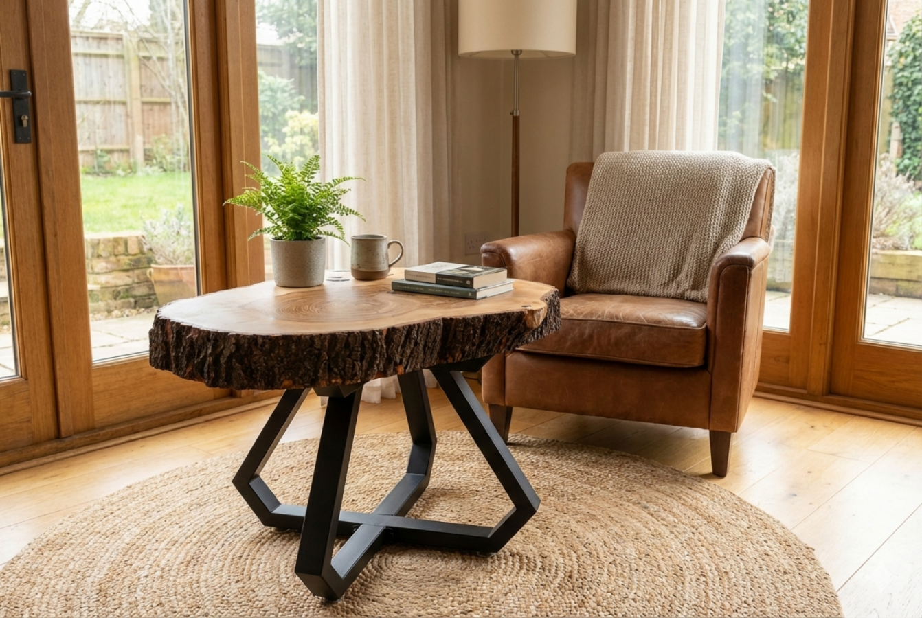 Stolik kawowy z litego drewna Drewnomalak Unikat 62x80 cm