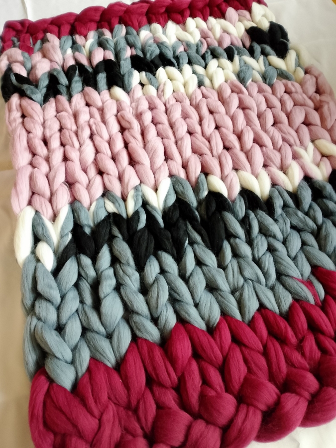 Kolorowy koc z wełny czesankowej 100% merynos