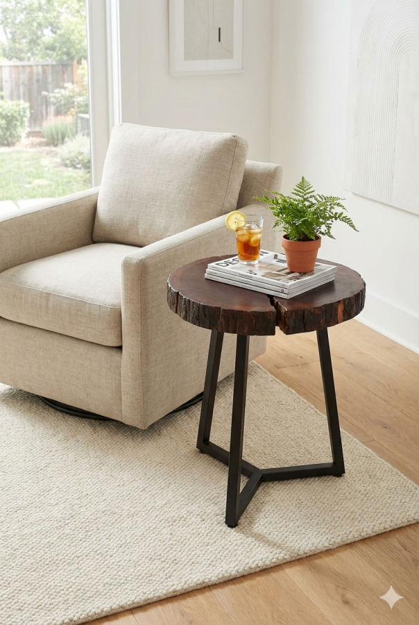 Stolik kawowy z litego drewna loft wysoki