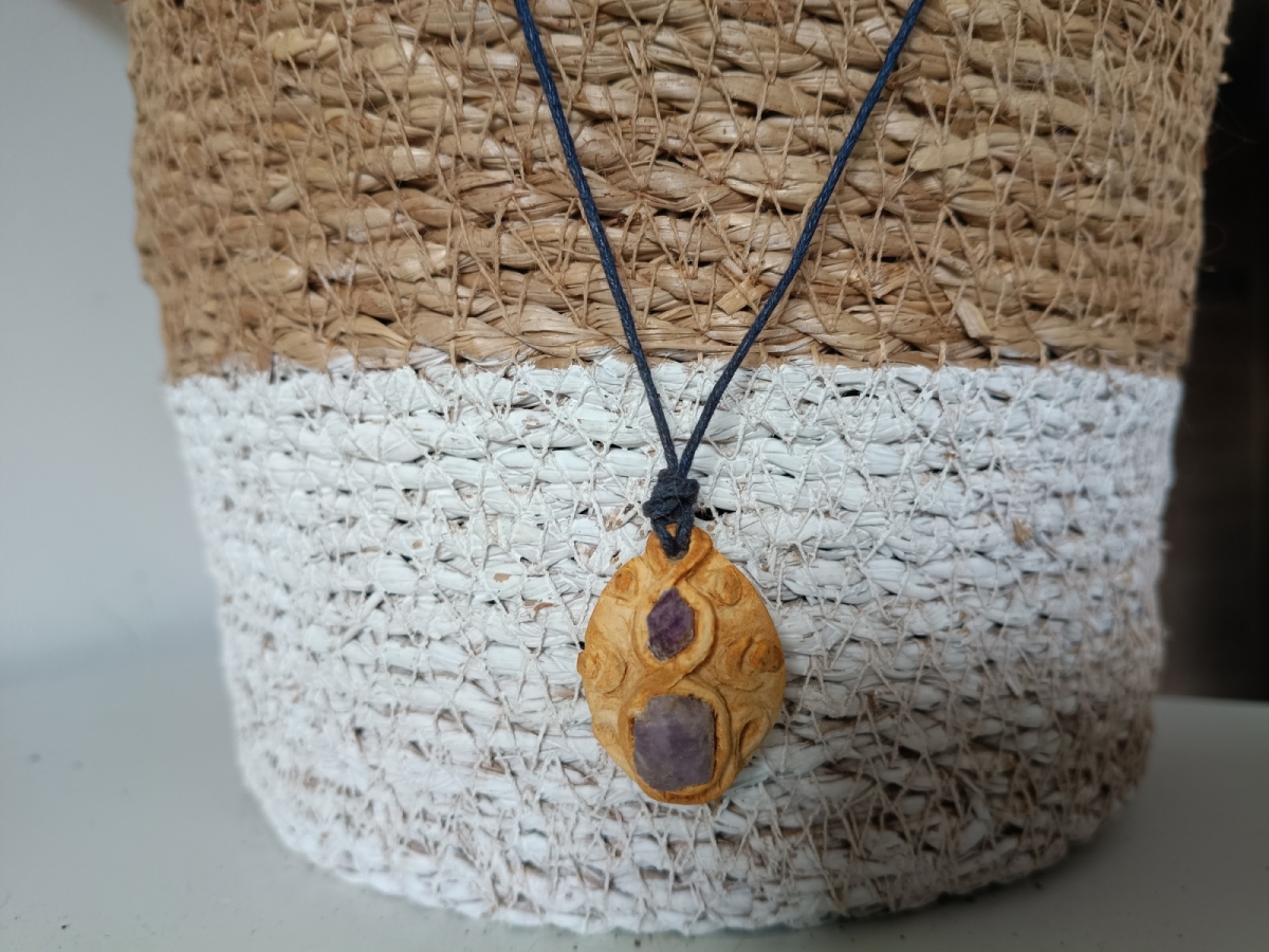 Wisior z pestki awokado z ametystem