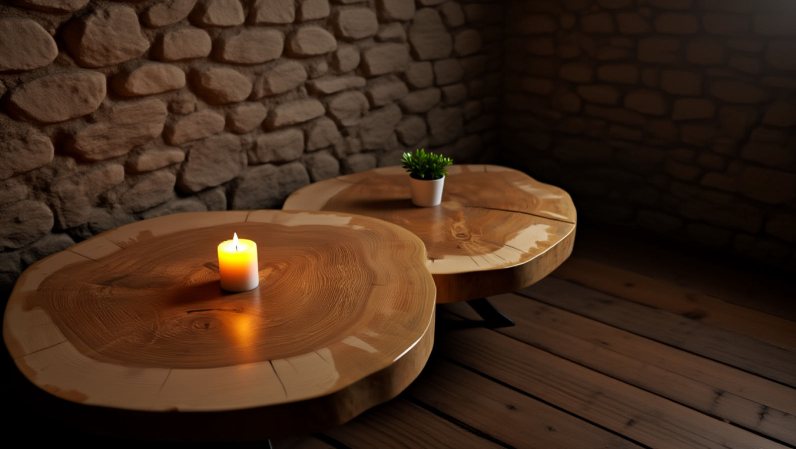 Zestaw 2 stolików kawowych z litego drewna