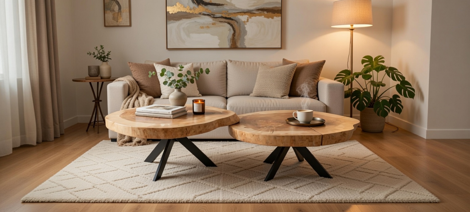 Zestaw 2 stolików kawowych z litego drewna