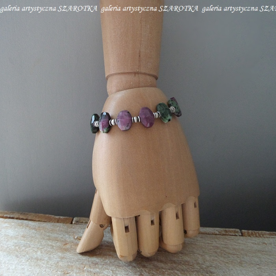 PURPLE-GREEN bransoletka z zoisytu z rubinem i srebra