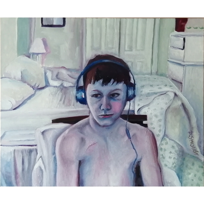 blue headphones