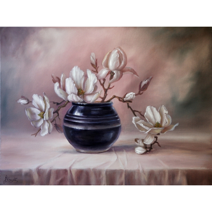 Magnolia, ręcznie malowany olejny