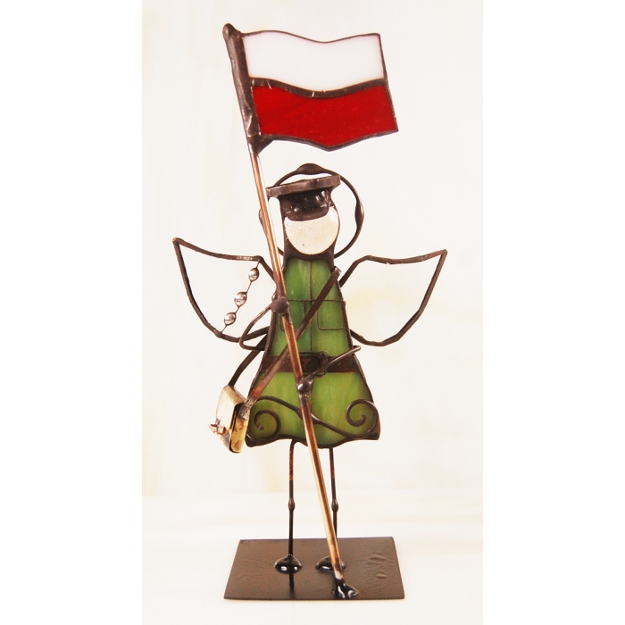 Aniołek witrażowy 3D żołnierz z flagą