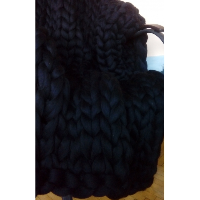 Duży koc z merynosa, czarny