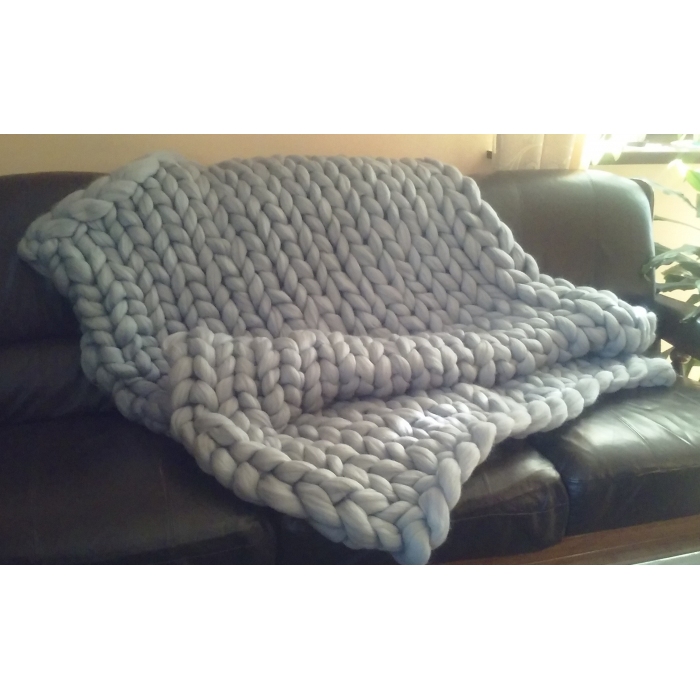 Duży koc z merynosa, jasny szary