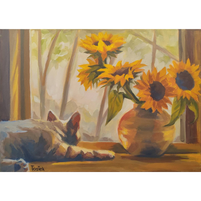 Kot ze słonecznikami