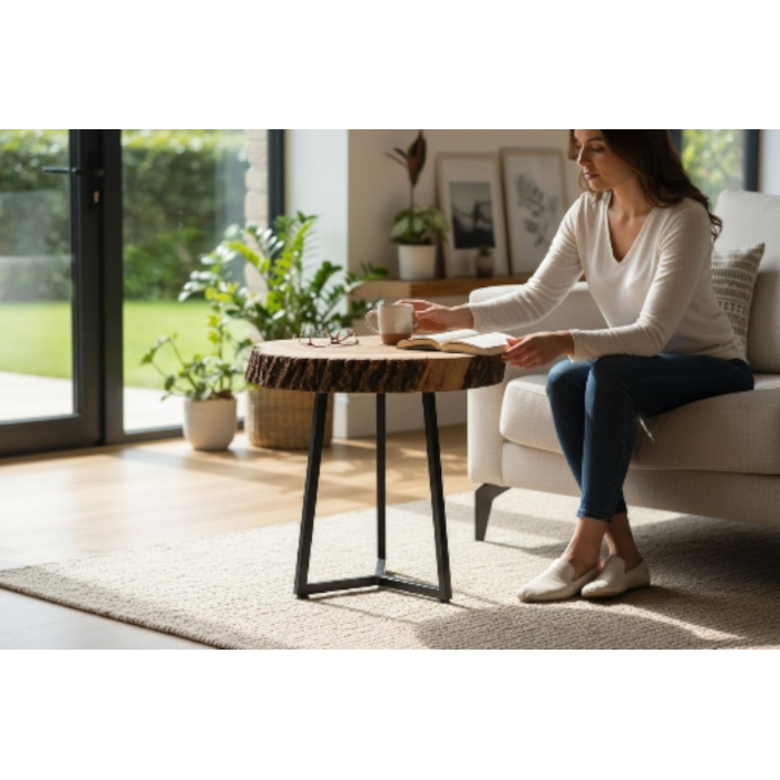 stolik kawowy z litego drewna 74x73x80 zegar gratis Drewnoma