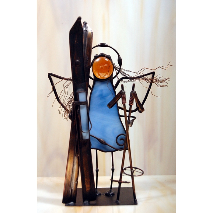 Aniołek witrażowy 3D narciarz