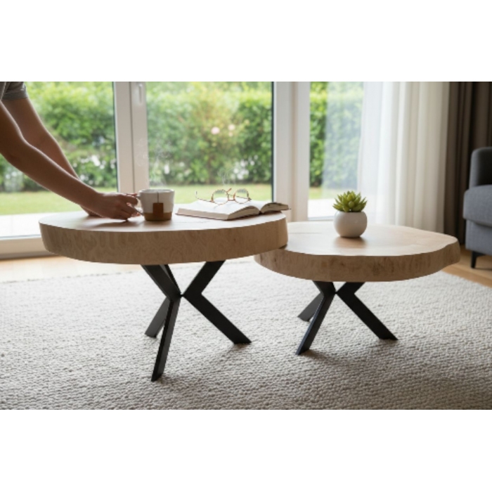 Zestaw 2 stolików kawowych z litego drewna