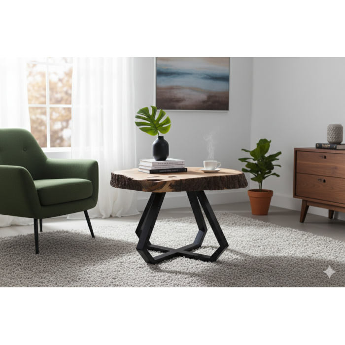 Stolik kawowy z litego drewna Drewnomalak Unikat 62x80 cm