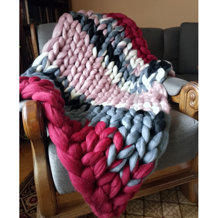Kolorowy koc z wełny czesankowej 100% merynos