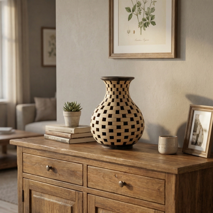 Ażurowy wazon z sosny – drewniane rękodzieło – Lekkość