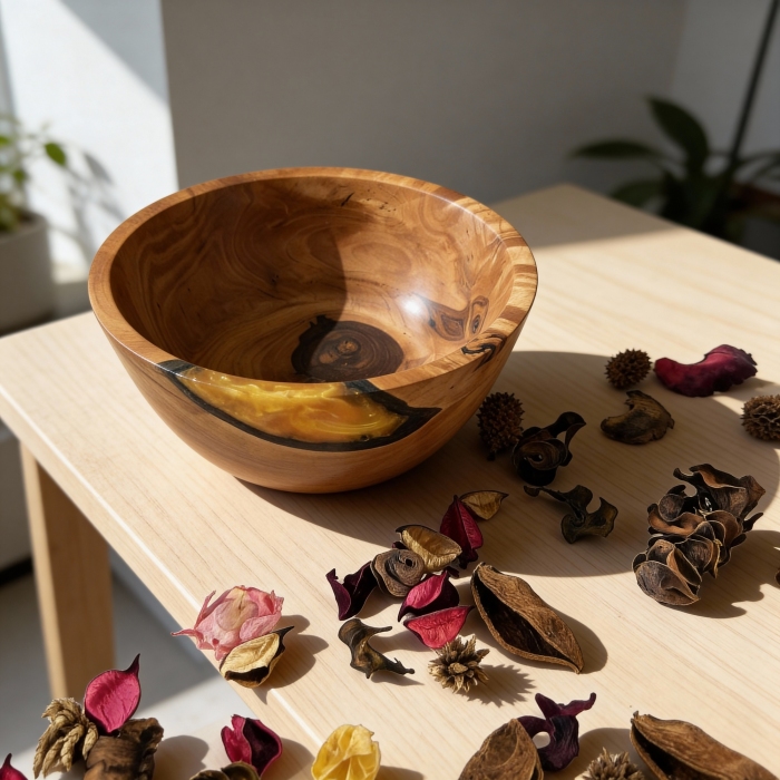 Misa z drewna i żywicy – Bursztynowy Świt – Rękodzieło