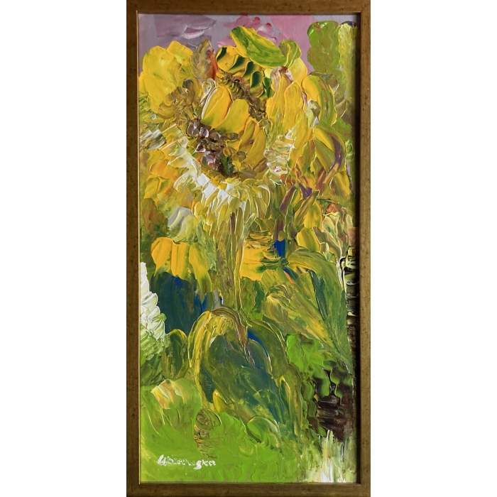 Kwiaty słonecznika o zmierzchu