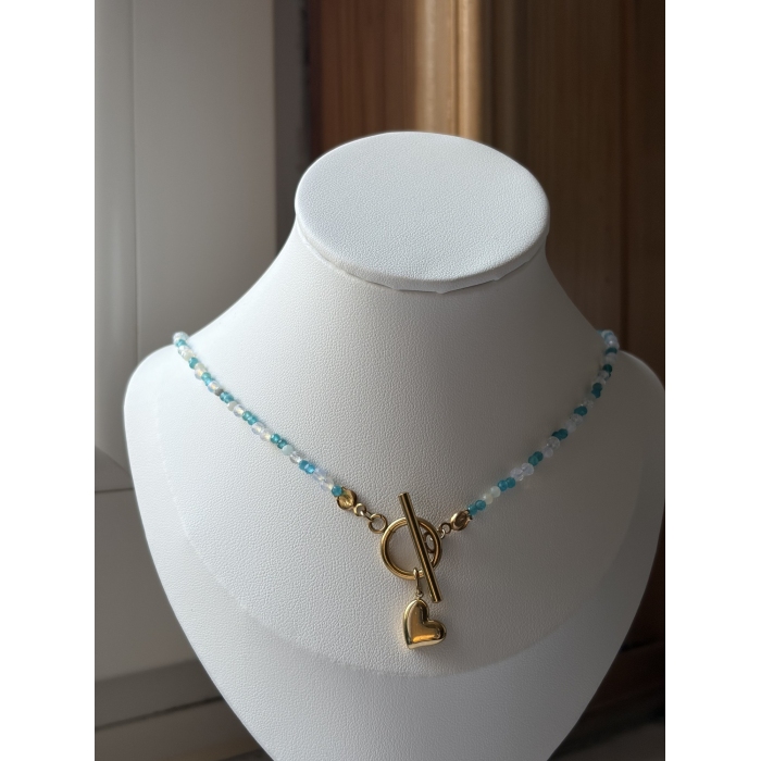 Naszyjnik+pierścionek handmade Apatyt Amazonit Opal stal 