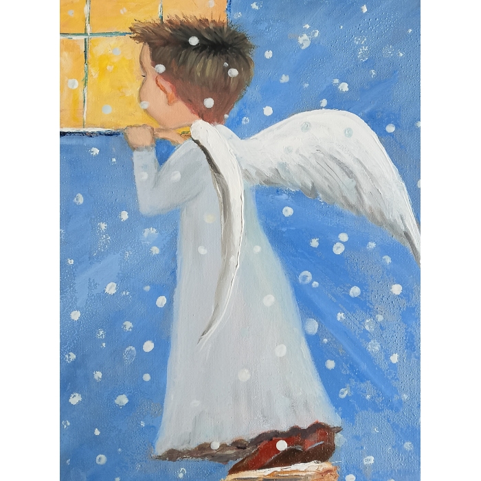 Aniołek Chłopczyk, ręcznie malowany obraz olejny