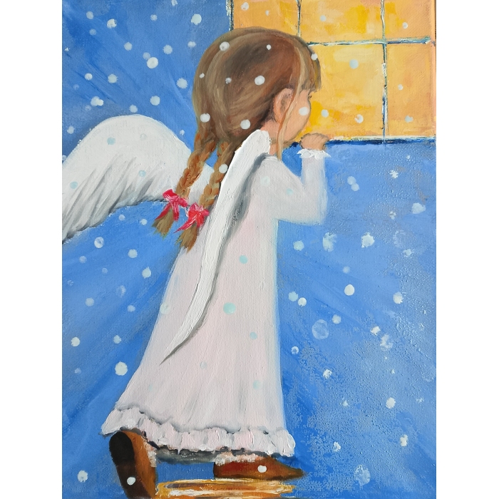 Aniołek Dziewczynka, ręcznie malowany obraz olejny
