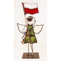 Aniołek witrażowy 3D żołnierz z flagą